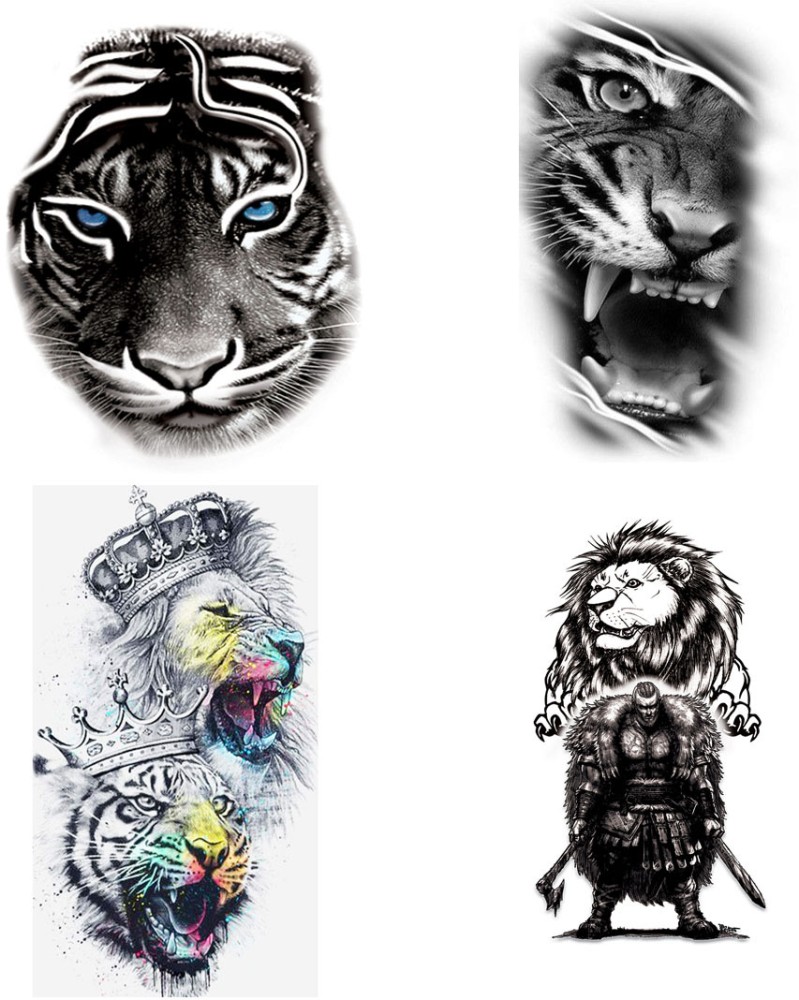 SAVI Temporary Tattoo Stickers Trio Tiger Wolf Lion Faces Tattoo  Pattern For Men Women Tattoo For Hand Arm Size 21x11cm  1Pc
