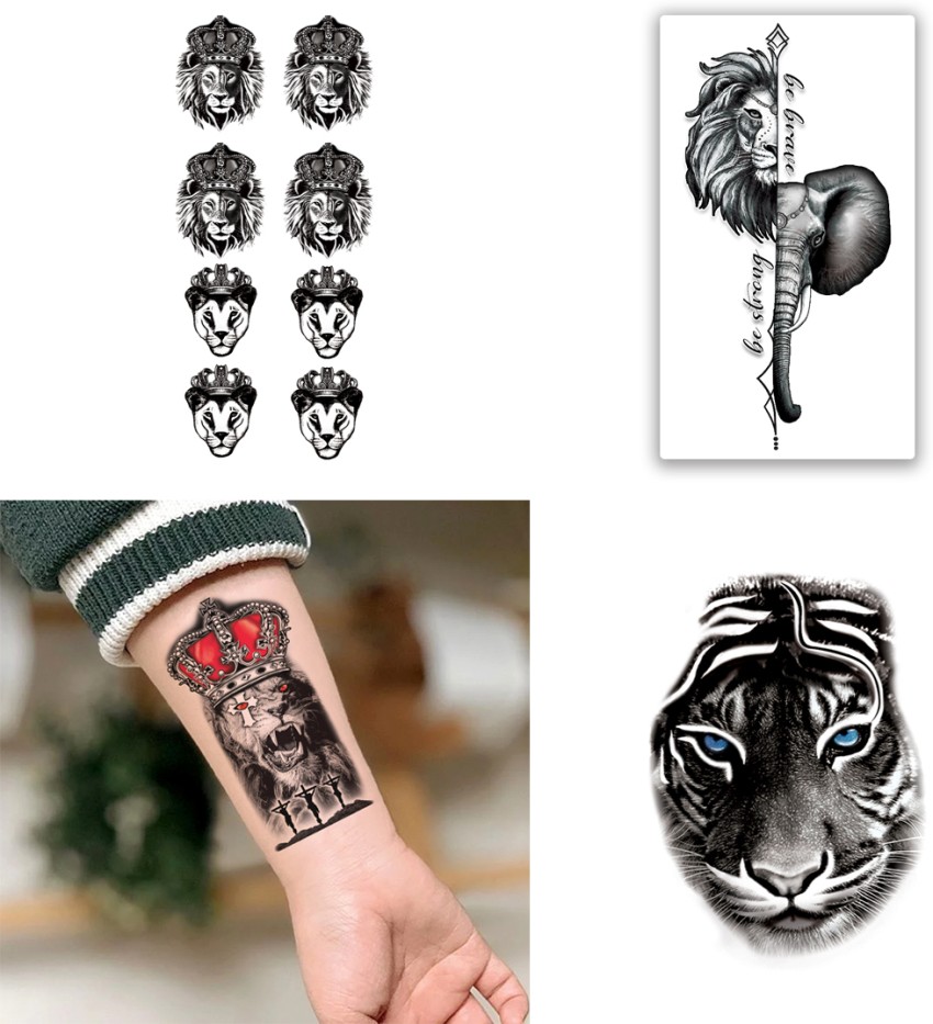 SAVI 2pcs Temporary Tattoo Stickers Combo Lion Tiger with Clock Mix  Designs For Men Boys Girls Women Sticker Size 21x15cm