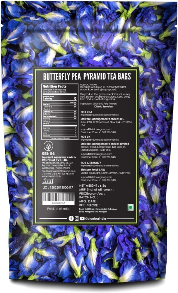 Blue Pea Flower Masala Tea 12 Pyramid Tea Bags