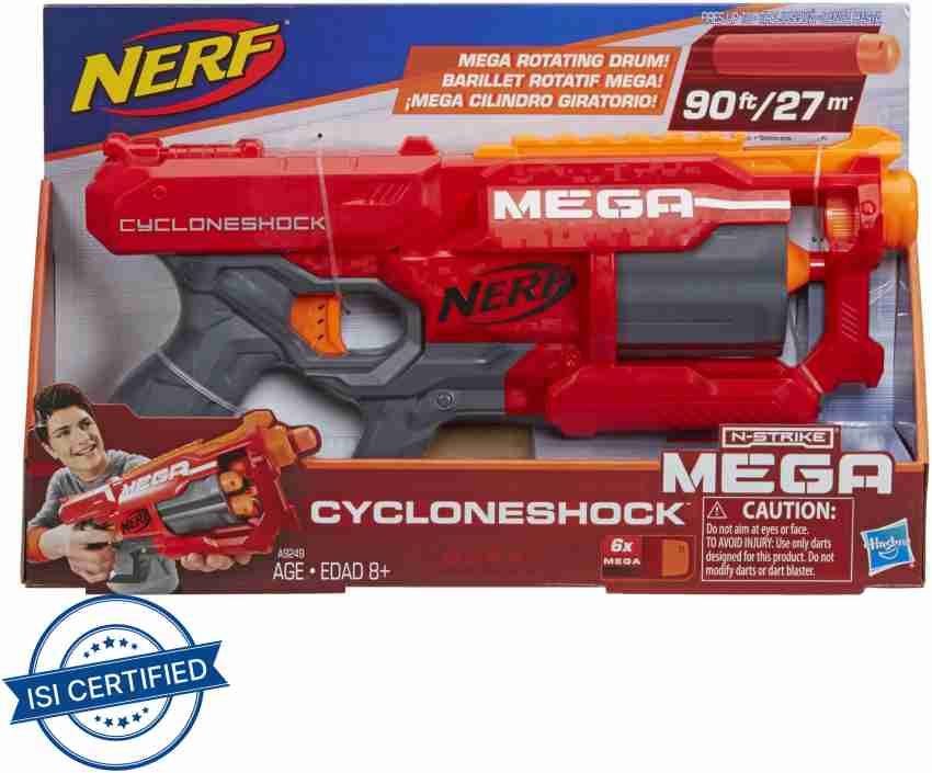 NERF Mega CycloneShock - Pistola de juguete, estilo de color Cybershock,  tambor de 6 dardos, 6 dardos AccuStrike, fácil cebado (exclusivo de )