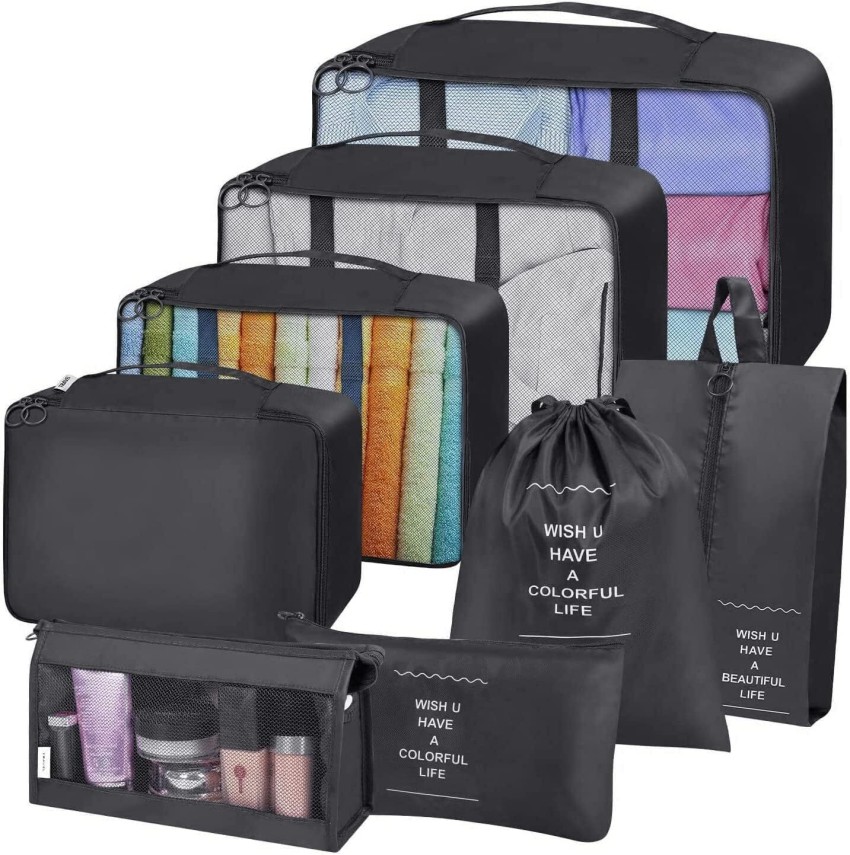 HOUSE OF QUIRK 7pcs Set Travel Organizer Packing Lightweight Travel Luggage  with Toiletry Bag Black - Price in India