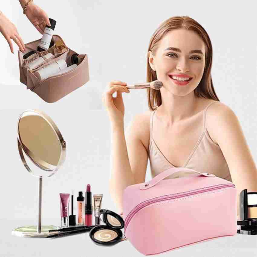Renva Travel Makeup Bag Large Capacity Cosmetic Bag with Compartment  Waterproof PU Leather Makeup Bag for Women and Girl (Black Cross Bag) :  : Beauty