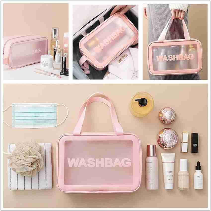 ELITEHOME PVC Travel Cosmetic Organizer Bag Makeup Pouch For Women Travel  Toiletry Bag Pink - Price in India