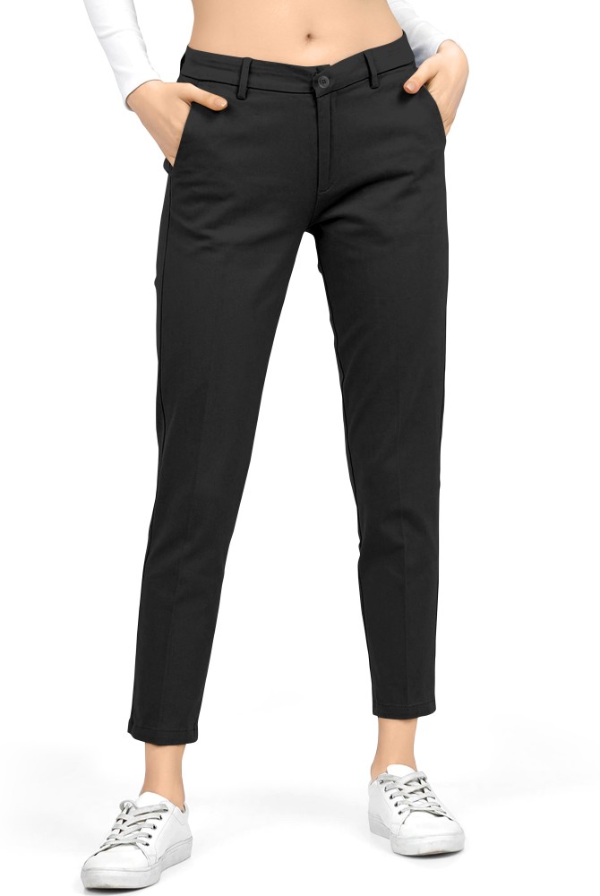 Women Solid Black Chinos Trousers