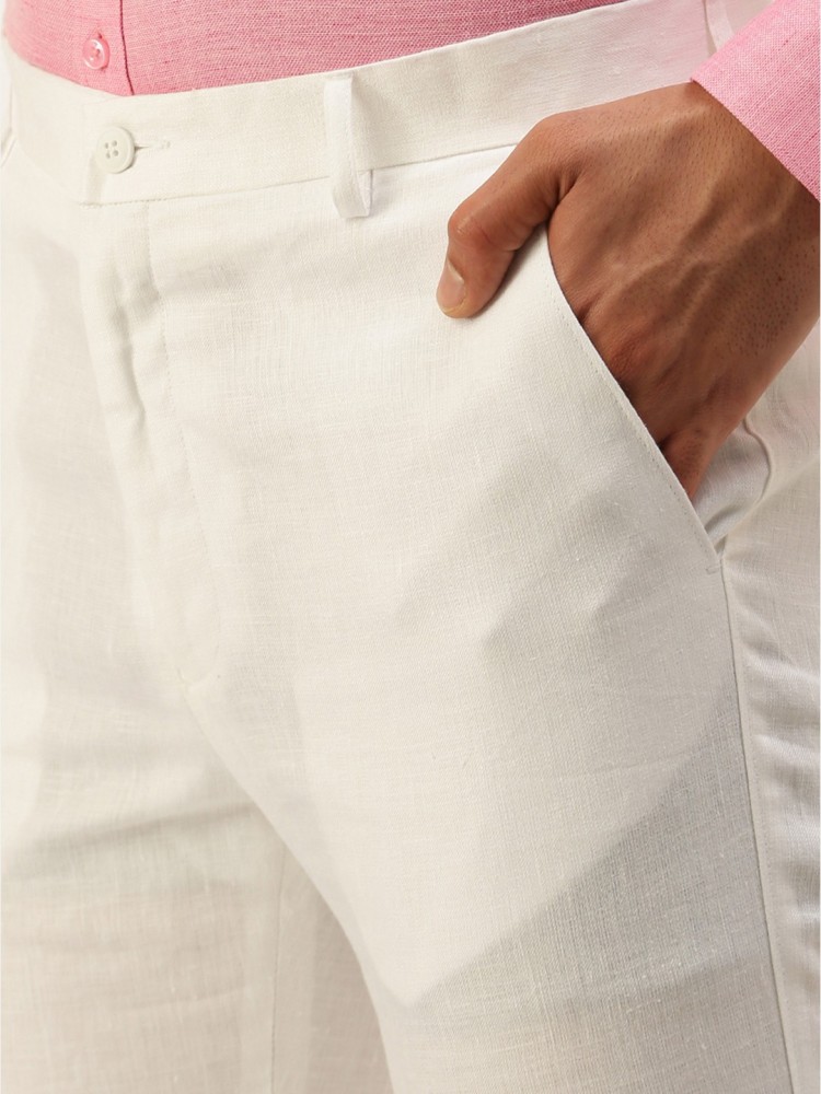 Buy White Handcrafted Cotton Linen Pants for Men  FGMNSP2227  Farida  Gupta