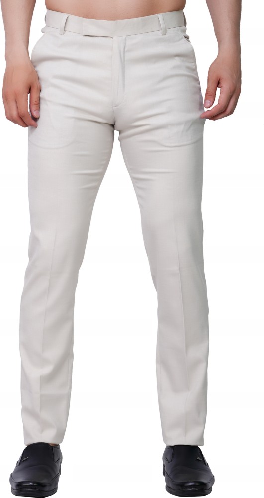 Buy Oxy Gentz Men Off White Pure Linen Solid Casual Trousers Online at Best  Prices in India  JioMart