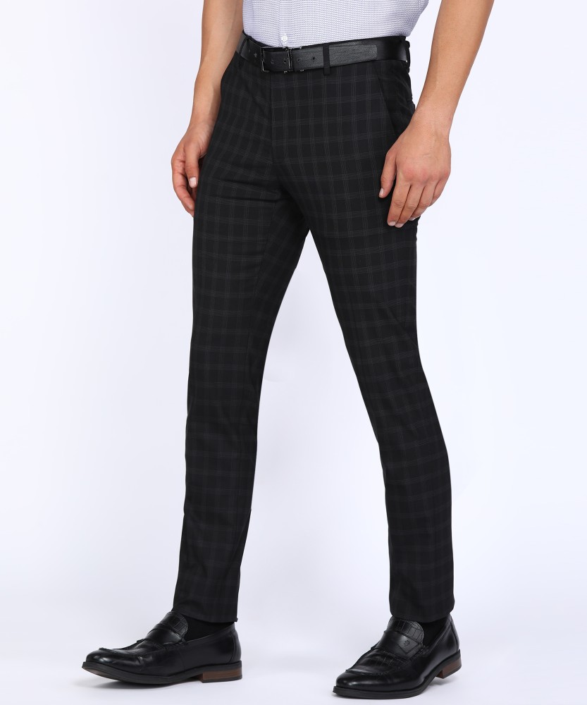 Louis Philippe Sport Grey Slim Fit Checks Trousers