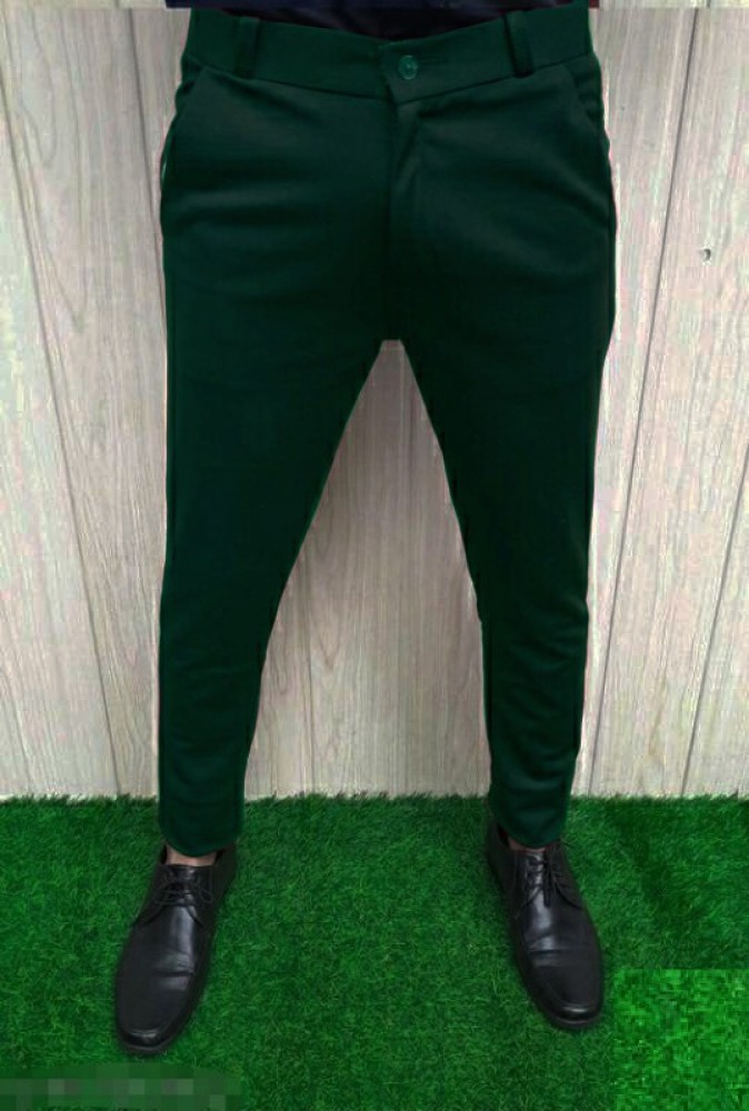 Dark Slate Green PlainSolid Premium Cotton Pant For Men