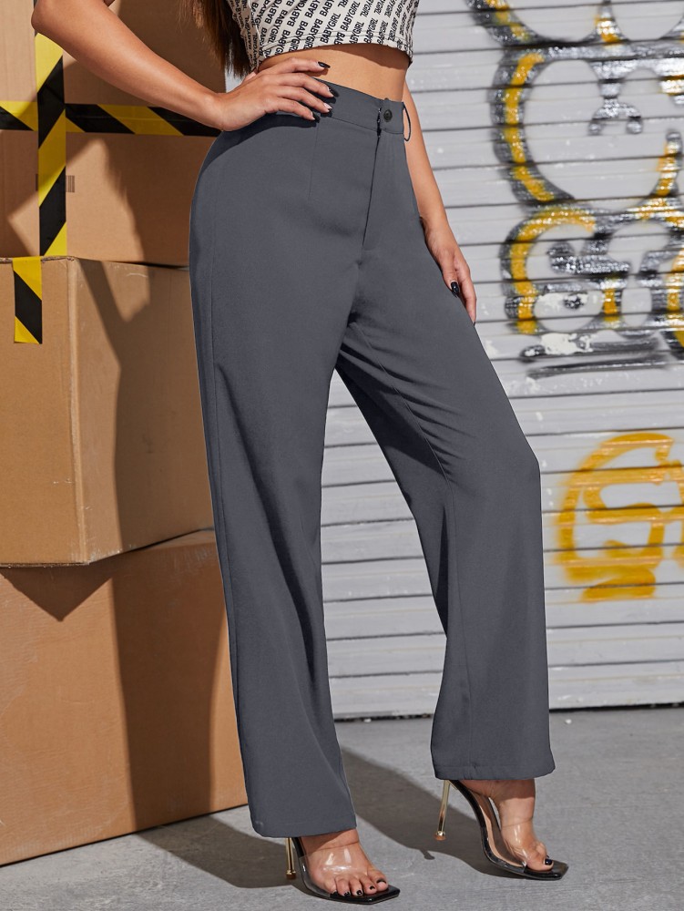 Buy Women Grey Floral Scuba Straight Pants Online at Sassafras