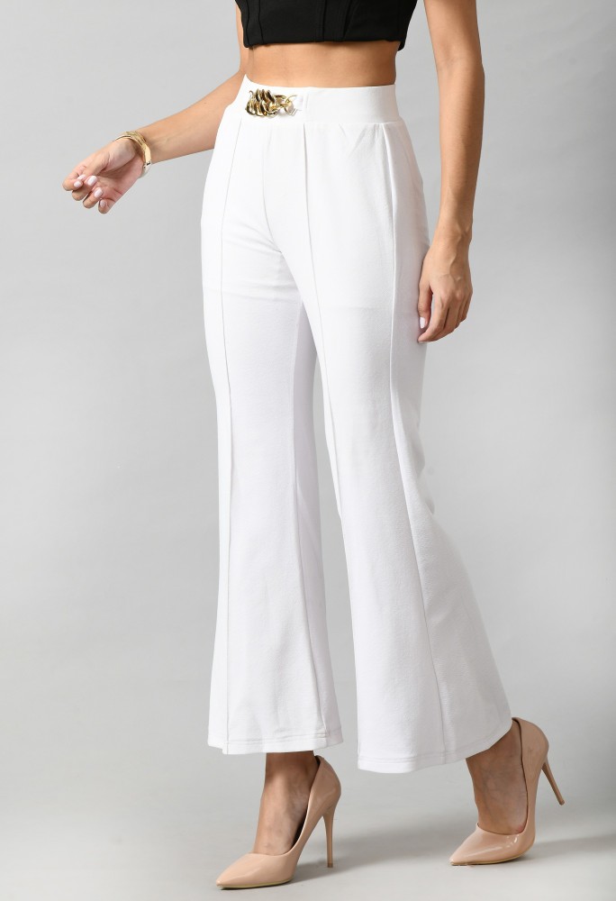 Buy Kazo White Flare Fit Trousers for Womens Online  Tata CLiQ