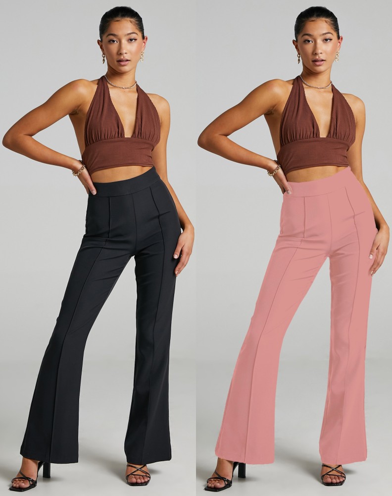 Pink Print Crinkle Wide Leg Trousers  Ambrose Wilson