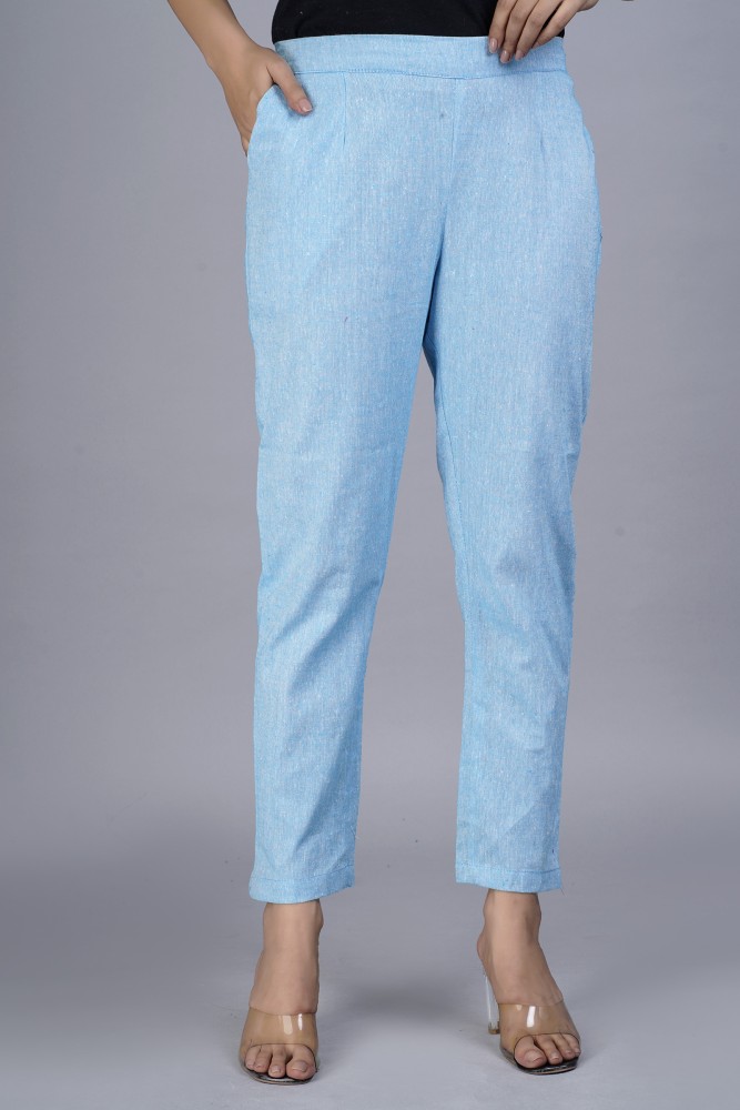 Sky Blue Bell Bottom Stretch Trousers For Women  The Ambition Collective