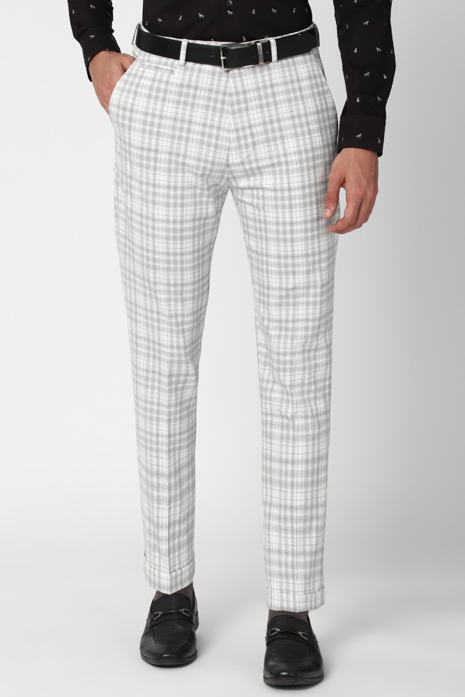 Buy Mens Cotton Blend Navy Blue  Off White Checked Formal Trousers   Sojanya Online at Best Price  Trendia