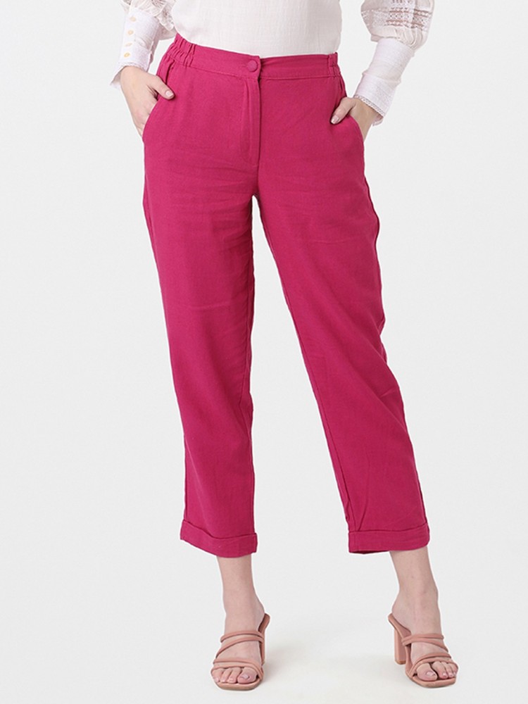 Buy Women Pink High Waist Tapered Trousers  Honeymoon Dress Online India   FabAlley