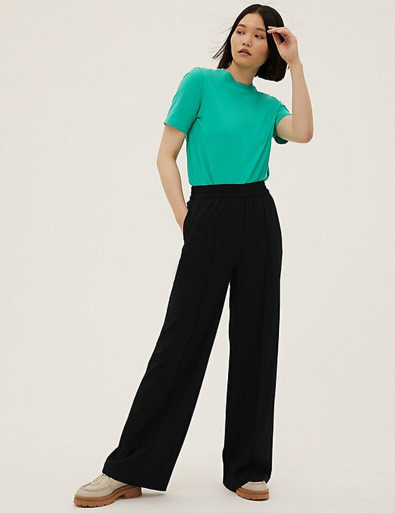 Marks  Spencer Trousers and Pants  Buy Marks  Spencer Black Linen Mix Wide  Leg Drawstring Trousers Online  Nykaa Fashion