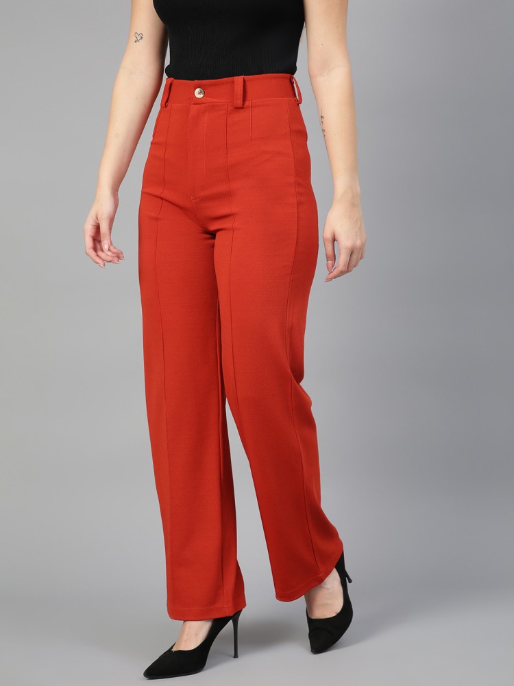 Buy Dollar Missy Orange Regular Fit Cigarette Trousers for Women Online   Tata CLiQ