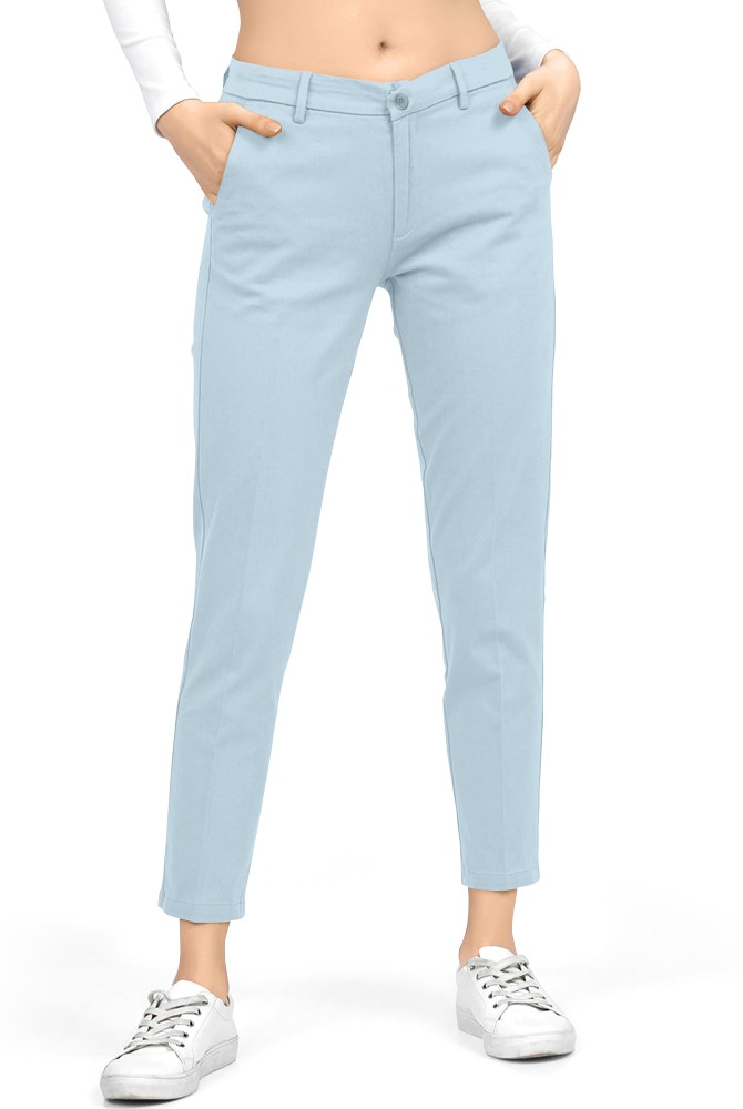 ACCOX Cotton Lycra Stretchable Slim Fit Sky Blue Straight Casual Cigarette  Pants Trouser for GirlsLadiesWomenSky Blue