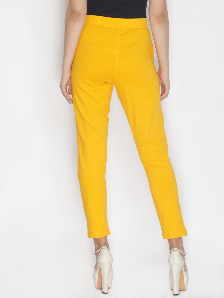 Buy Flying Machine Women Yellow Contrast Panel Vented Polyester Trousers   NNNOWcom