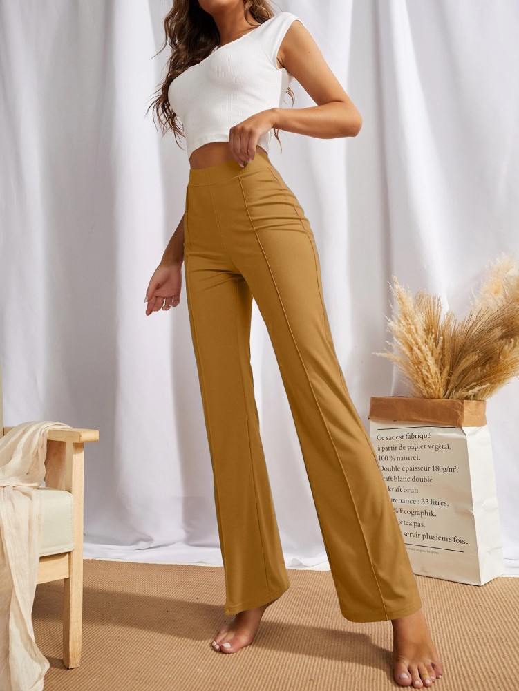 Womens Camel Brown Coloured Slub Cotton Regular Fit Trouser Pant   Rajnandini  3366662