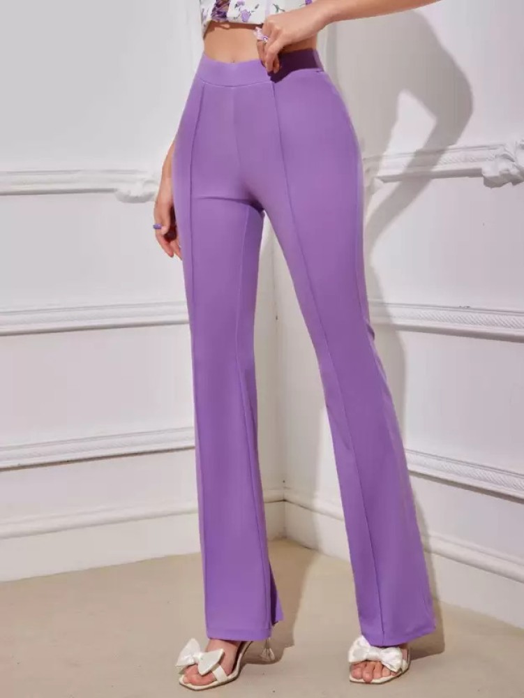 Dark Purple Stretch Woven Skinny Flare Trousers  PrettyLittleThing