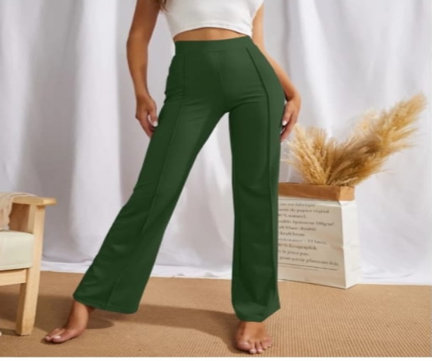 Classy Dark Green High Rise Wide Leg Pants - Bottoms