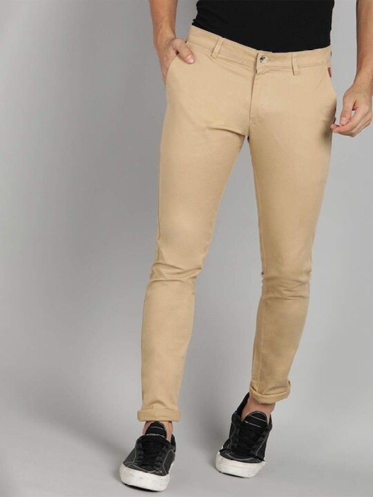 Buy Men CreamColoured Slim Fit Solid Regular Trousers online  Looksgudin