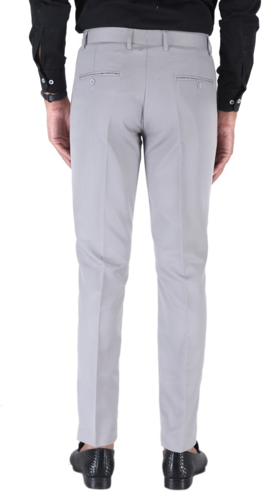 Buy Men Charcoal Grey Slim Fit Striped Smart Casual Trousers online   Looksgudin