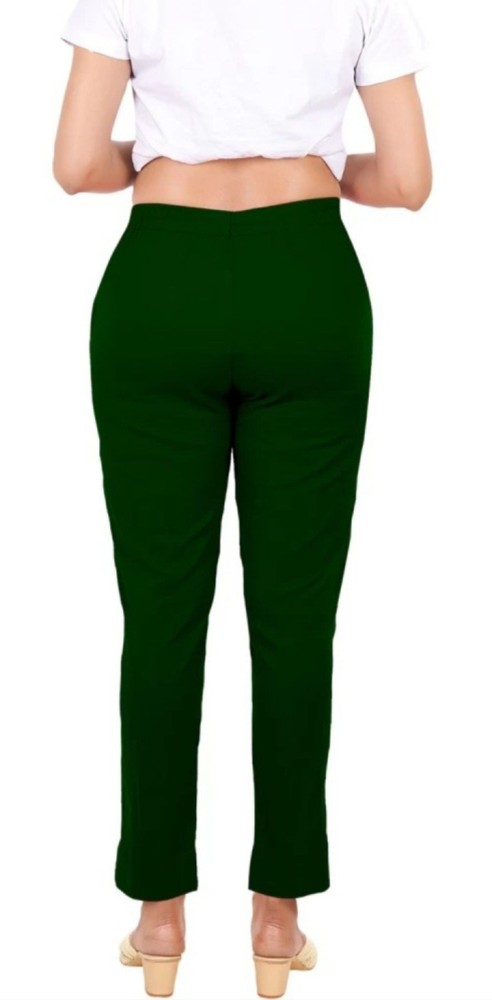 French Lime Plain Ladies Fern Green Stretchable Pant