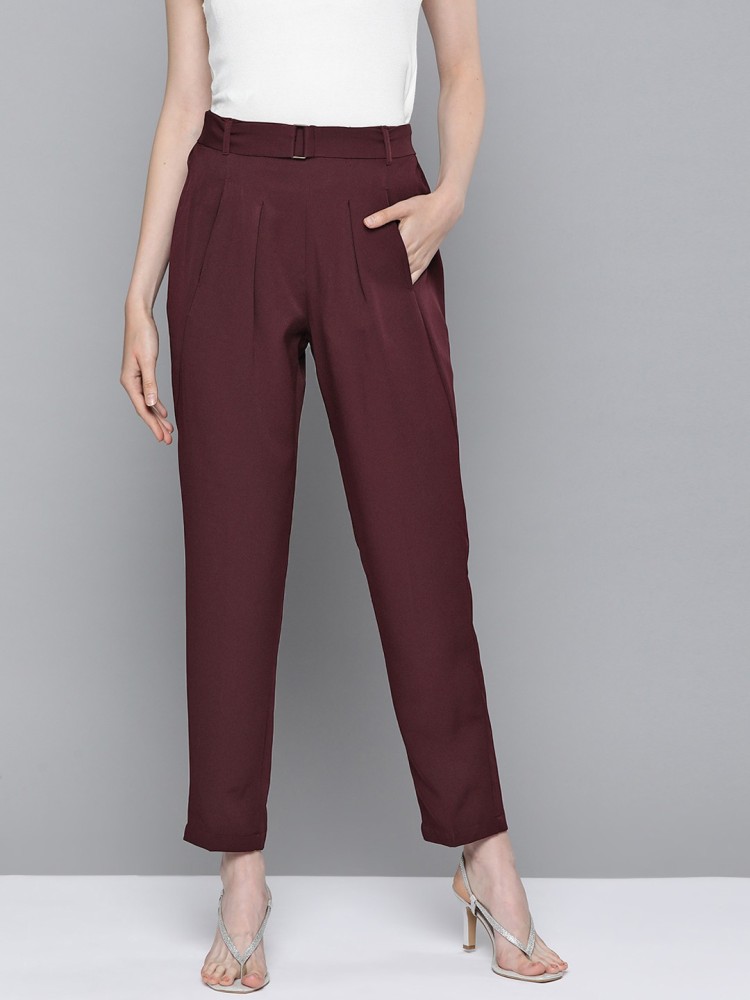Buy RARE Maroon Solid Regular Fit Polyester Womens Casual Wear Trousers   Shoppers Stop