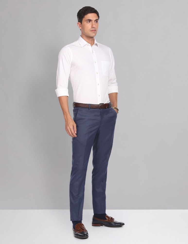 AD by Arvind Slim Fit Men Blue Trousers - Buy AD by Arvind Slim