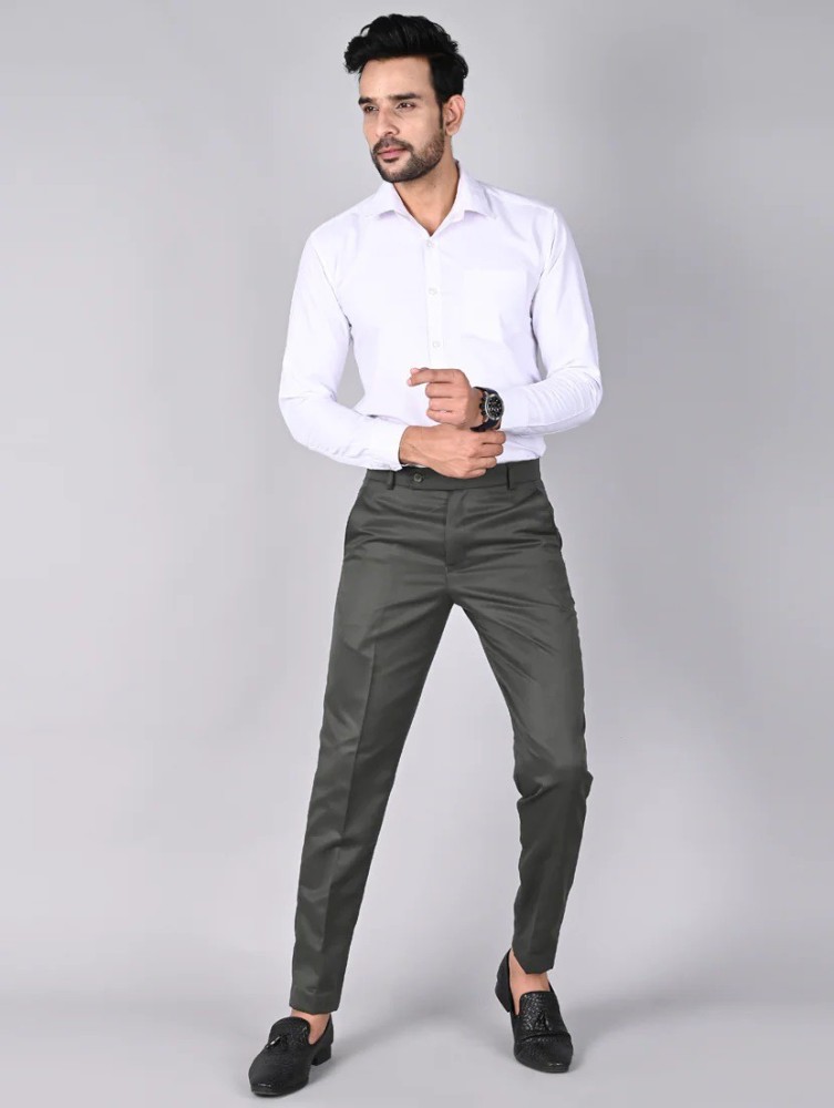 Men's Black Polyester Trousers