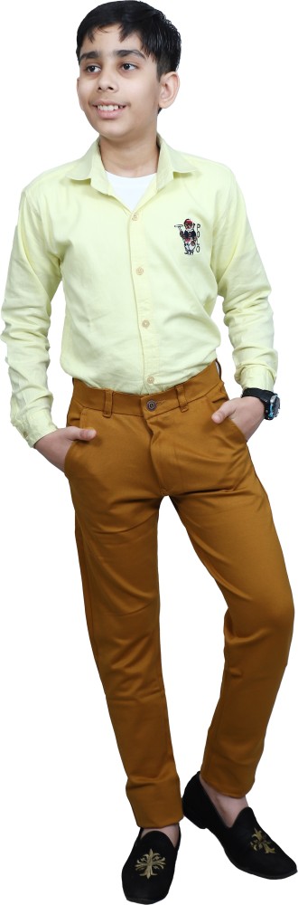 Buy Dusty Brown Check Waist Coat with White Shirt Brown Pant for Boys Online