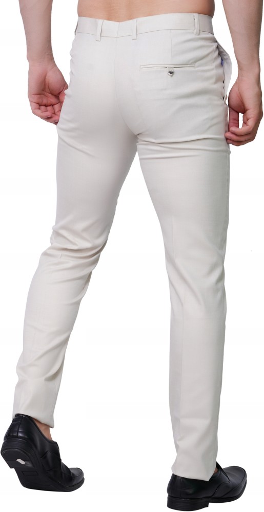 Buy Men OffWhite Milano Slim Fit Solid Formal Trousers online  Looksgudin