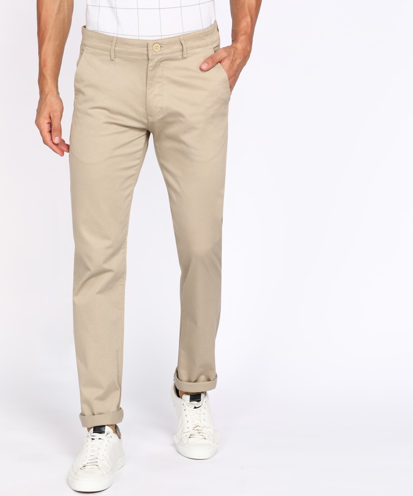 Brown 97 Cotton And 3 Lycra Peter England Beige Trousers