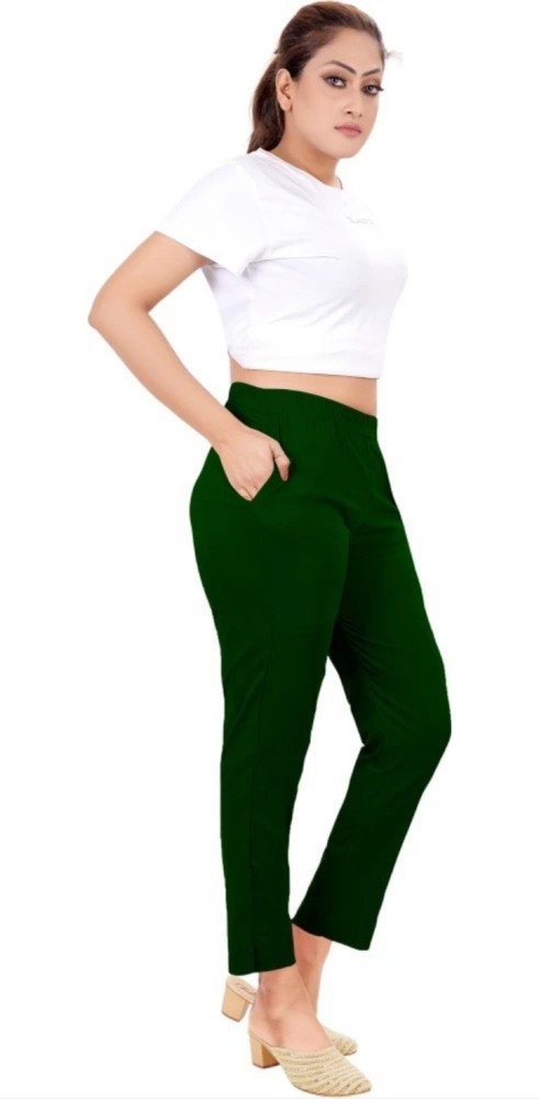 Cotton Lycra Green Trouser For WomensLadies Casual TrouserTrack Pant Girls stylish Trouser PantElastic Staright Pants for Casual Office Work  wearSlim Fit Formal TrousersPantformal Trouser For WomensWomens Trousers  Cotton PantFormal Tousers 