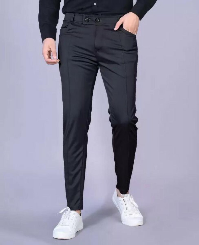 Buy Crocodile Casual Slim Fit Solid Black Trousers for Men