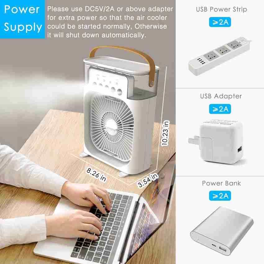Small Desk Fan with Mist Spray,LED Night Light,Electric Battery Operated  Water Misting Fan,USB Rechargeable Portable Quiet Mini Desktop Table  Cooling