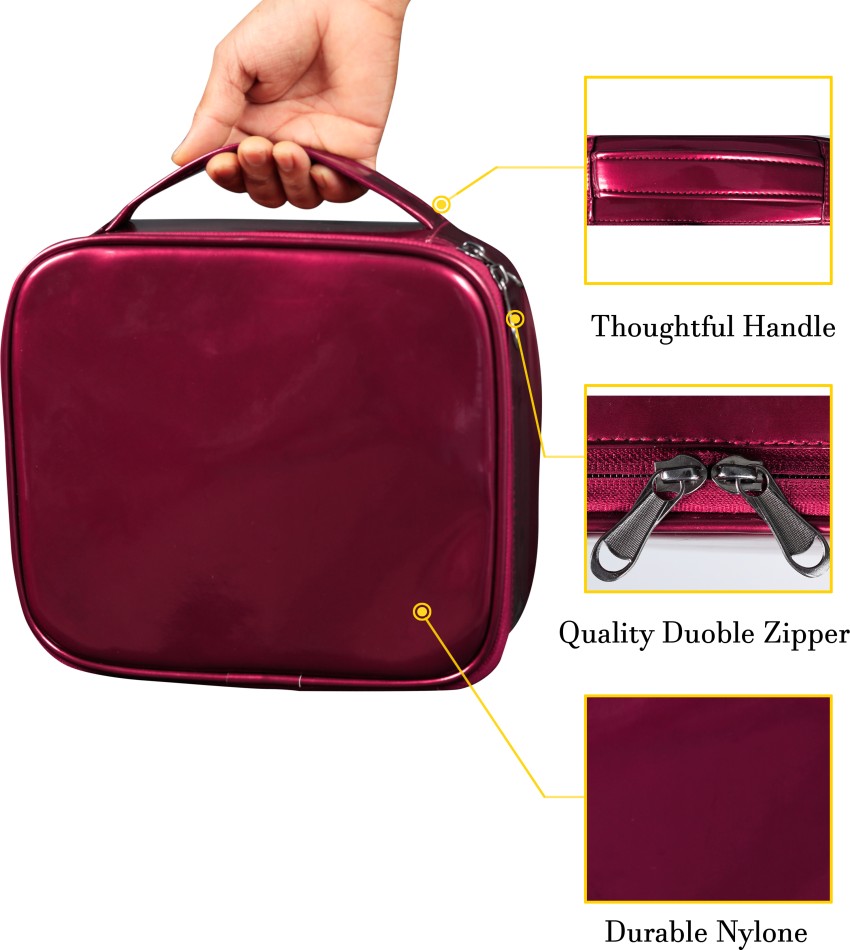 Travel Designer Cosmetic Bag with Dividers For Women & Girls Maroon Color