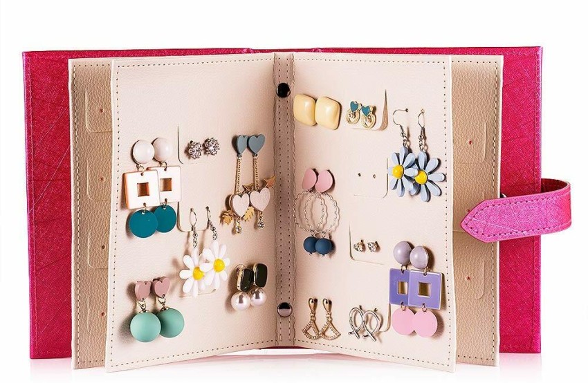 Csinos Jewelry Organizer Portable Earring Holder Travel Jewelry Case Pu  Leather Earring Holder With Book Design Fuchsia  Amazonin Home  Improvement