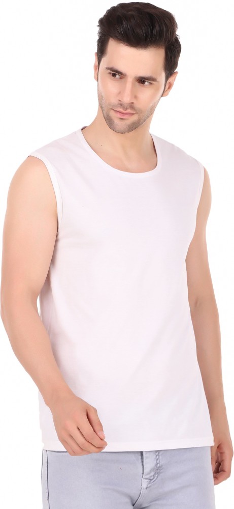 Polyester Men White Sando, Neck Type: Round