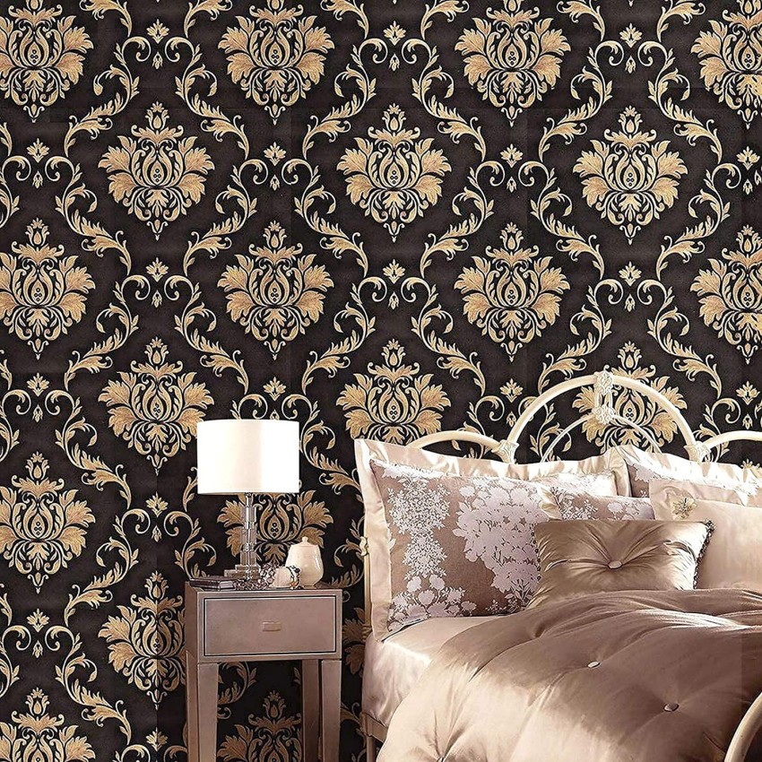 SV COLLECTIONS Wallpaper Black Gold Damask 400  45cm  18 sqft Approx  Royal Looking SELF Adhesive Wallpaper for Bedroom Living Room Office  Restaurant Peel and Stick Wallpaper Furniture  Amazonin Home Improvement