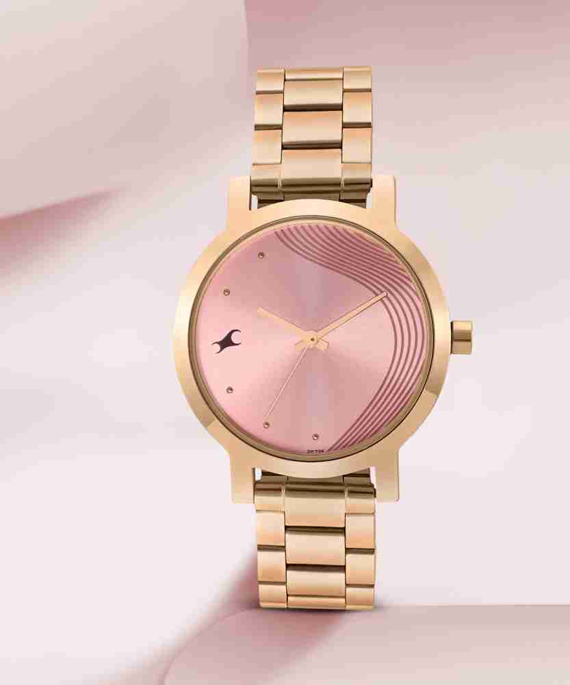 Buy Online Fastrack Bare Basics Round Rose Gold Dial Silver Metal