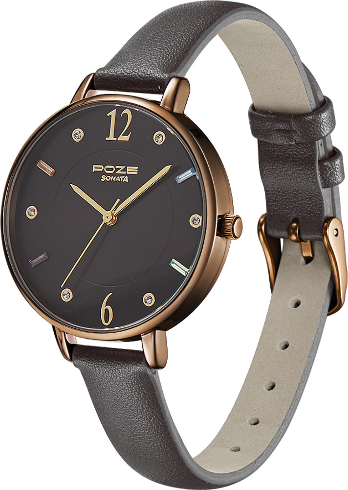 SONATA Poze Women Analog Black Dial Dark Brown Strap Analog Watch