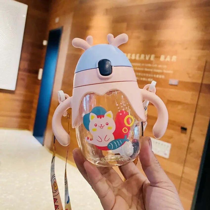 350ml Cartoon Water Bottle With Straw Cute Plastic Drinking Bottle