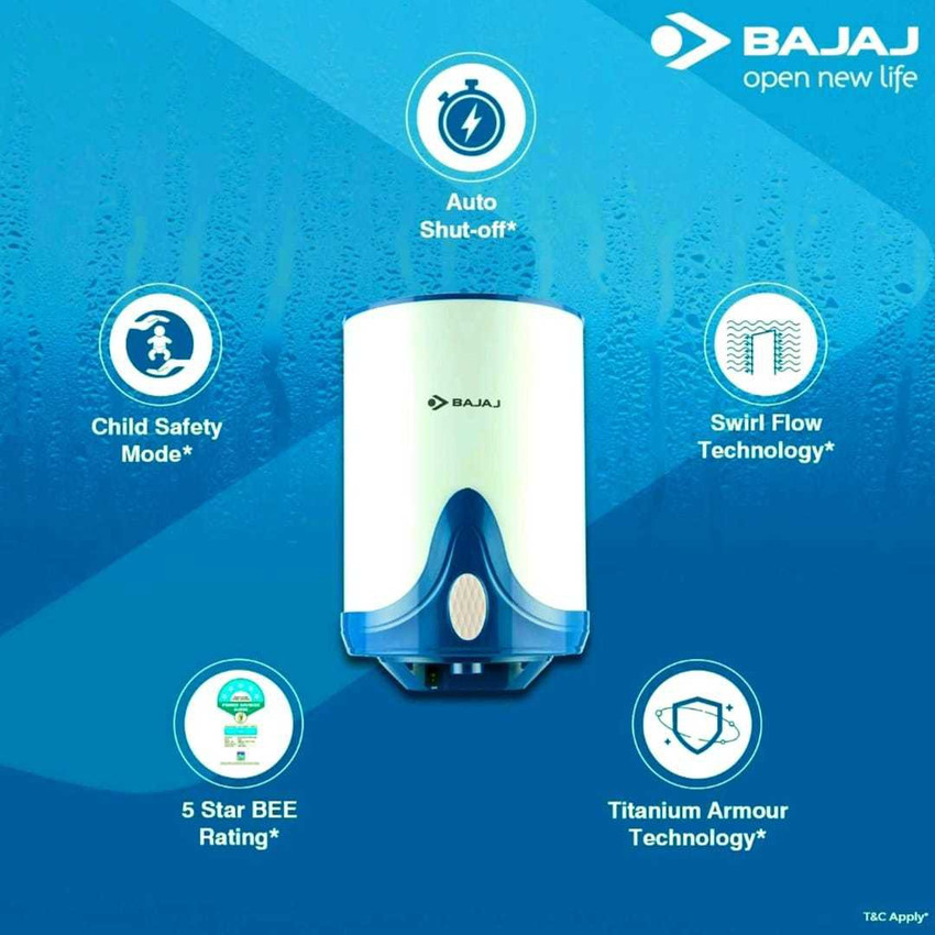 BAJAJ 10 L Storage Water Geyser (Soleiza 150889 With Enamel Coated Steel  Tank, White u0026 Sky Blue) Price in India - Buy BAJAJ 10 L Storage Water  Geyser (Soleiza 150889 With Enamel