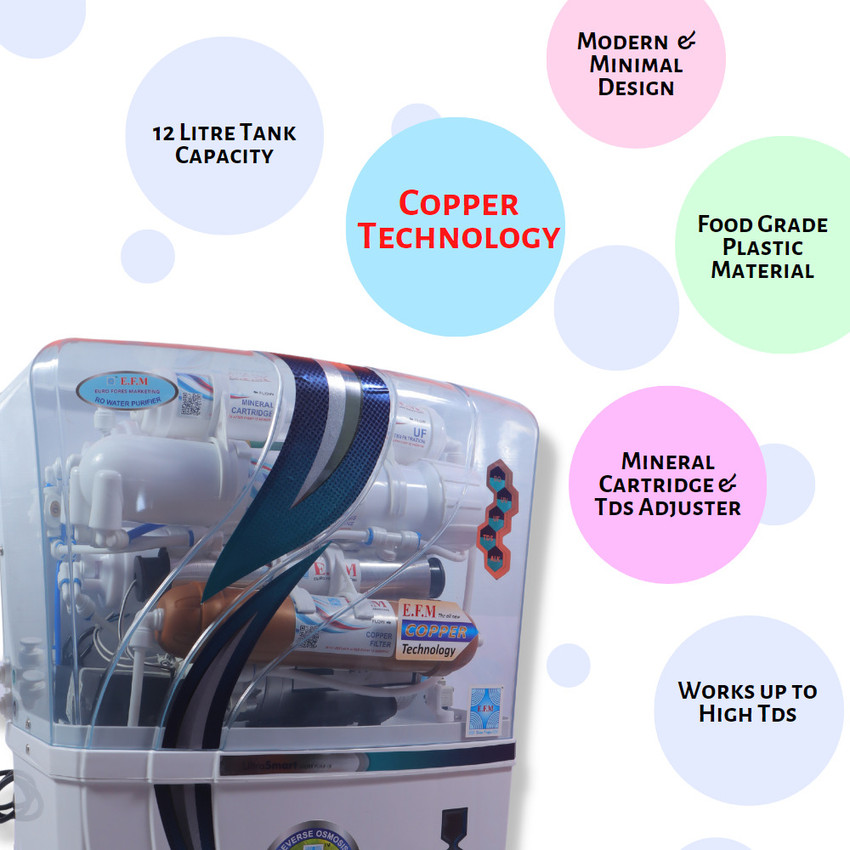 E.F.M Blue Ocean Water Purifier Regular Domestic RO System 10 L RO + UV +  UF + TDS Water Purifier - E.F.M 