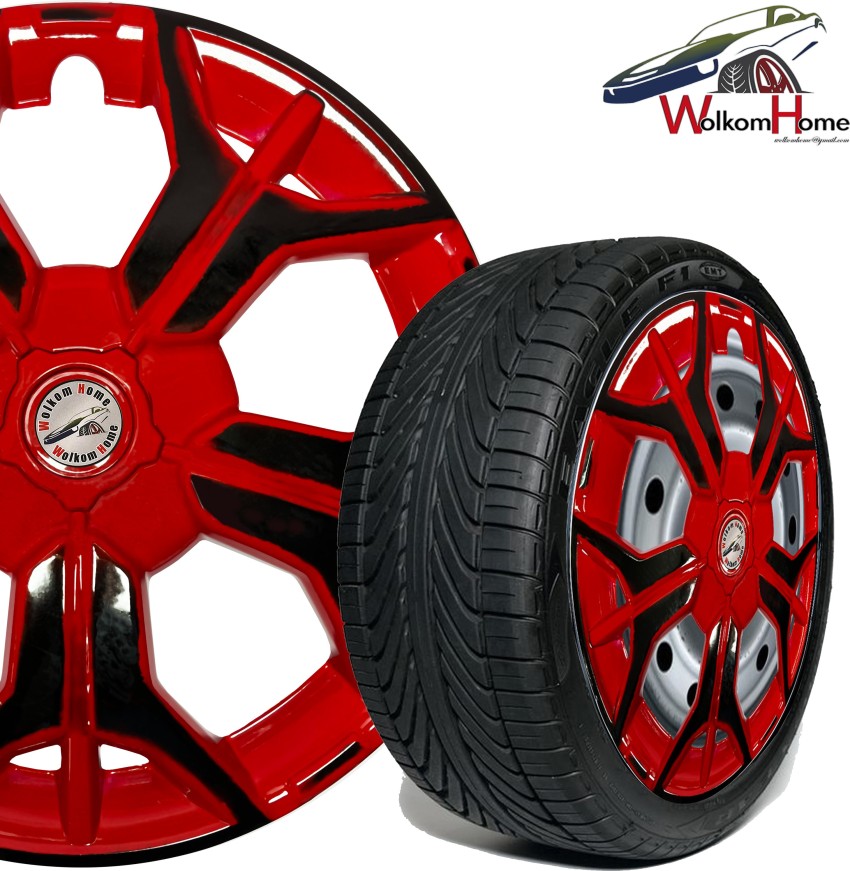 WolkomHome Wheel cap, Hub Cap Silver Black Red Ring Car