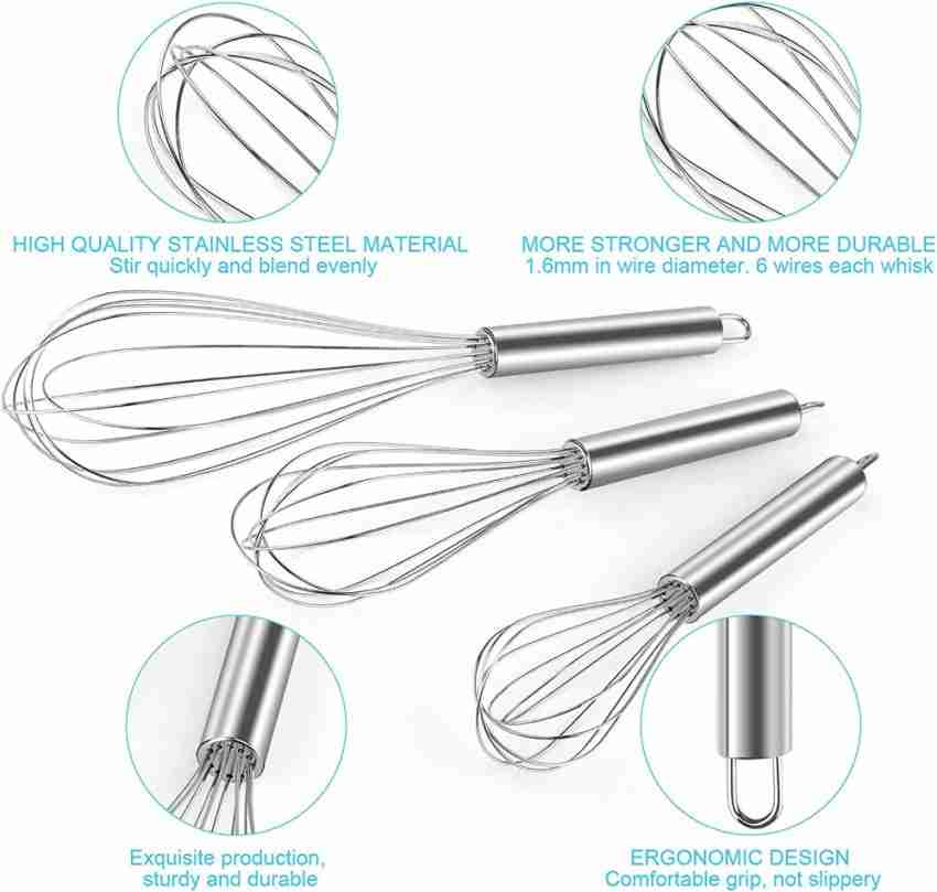 3 Pieces Stainless Steel Flat Whisk Handheld Steel Wire Whisk Egg