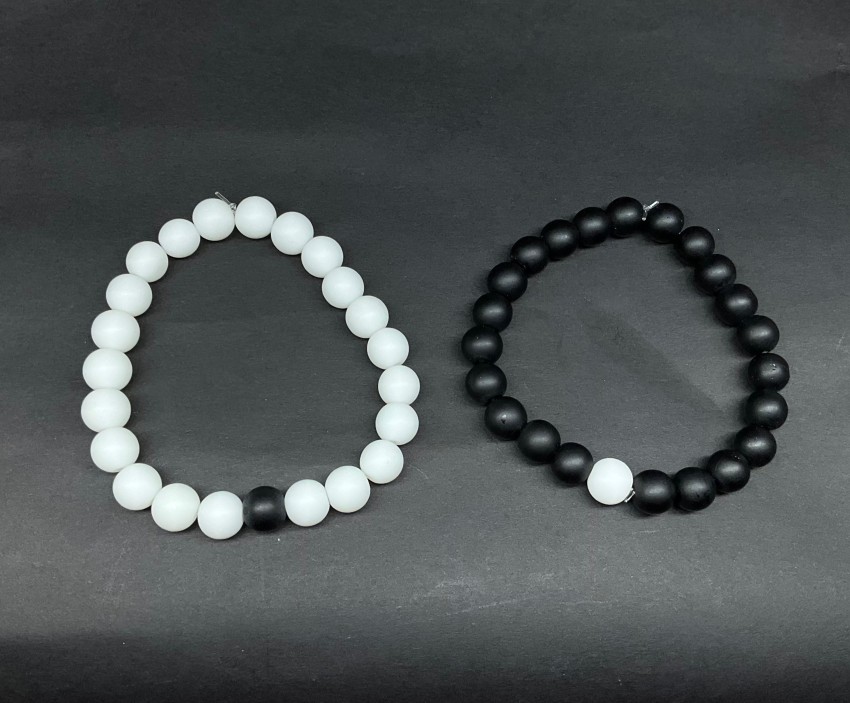 Trendy White and Black Beads Couple Bracelet for Women and Men