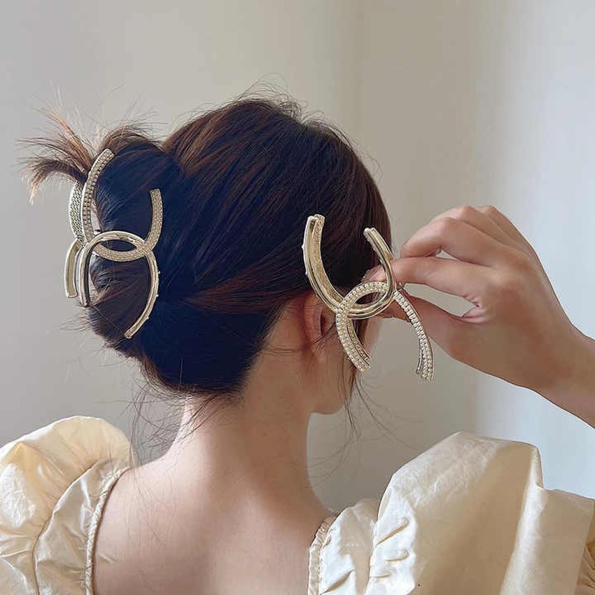 singh pretty Golden Metal hair Clip Hair Claw Clip Chanel logo